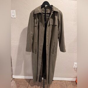 Chic Olive Trench Coat removable hood and lining, ankle length